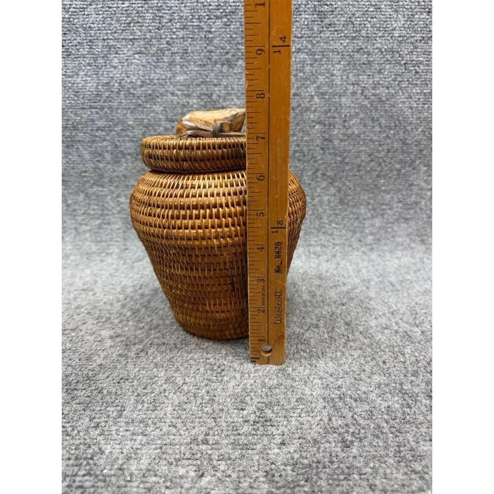 Vintage Rattan Wicker Lidded Jar Basket Made in Indonesia